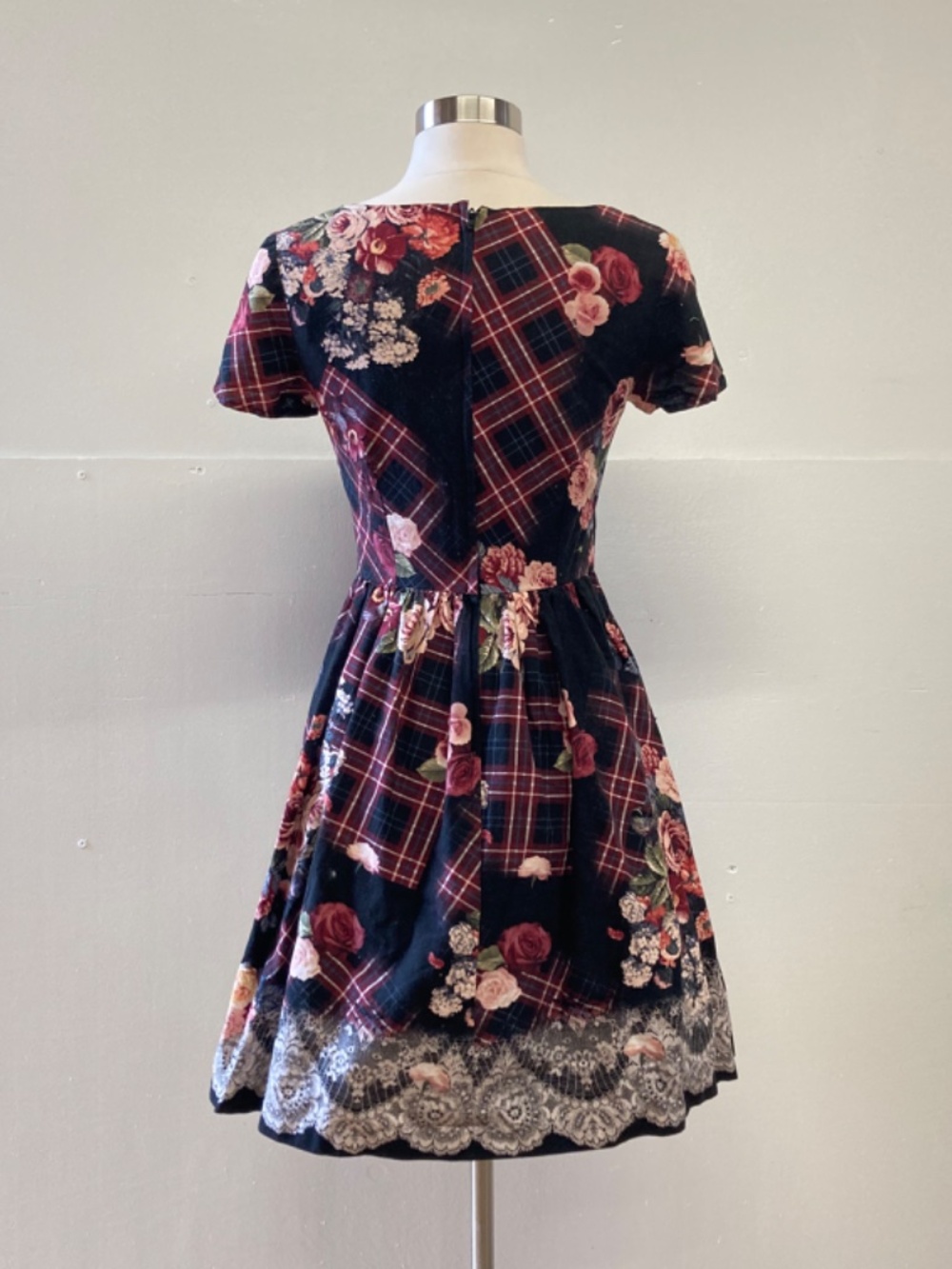 ModCloth Retro A Line Sweetheart Dress Pocket Brown Floral Plaid Country Cottage - Picture 5 of 10